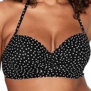 Victoria's Secret Zuma Getaway Bikini Top Scalloped Underwire Black Polka 38DD